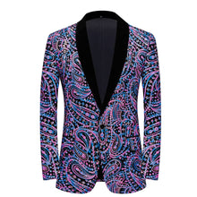 Load image into Gallery viewer, Multicolour Men&#39;s Purple Floral Sequin Formal Long Sleeve Blazer