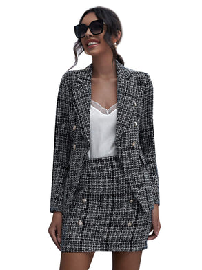 MultiColor Designer Chic Tweed Blazer Jacket & Skirt Set