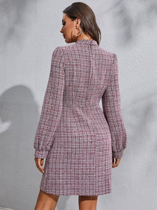 Multicolor Plaid Tweed Long Sleeve Dress