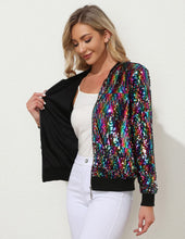Load image into Gallery viewer, Multicolor Sequin Embellished Bomber Long Sleeve Jacket