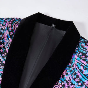 Multicolour Men's Purple Floral Sequin Formal Long Sleeve Blazer