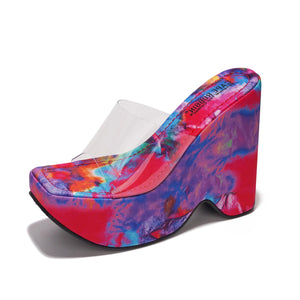 Multicolored Platform Open Toe Wedge Heels