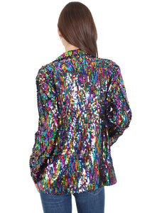 Multicolored Sequined Sparkle Open Front Party Blazer