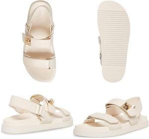 White Leather Buckle Strap Comfy Open Toe Sandals