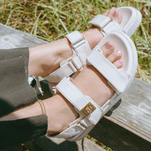 Load image into Gallery viewer, White Leather Buckle Strap Comfy Open Toe Sandals