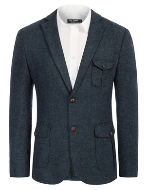 Navy Blue Men's British Tweed Wool Long Sleeve Blazer