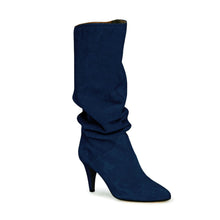 Load image into Gallery viewer, Navy Slouchy Kitten Heel Wide Calf Boots
