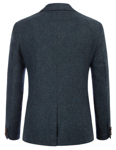 Navy Blue Men's British Tweed Wool Long Sleeve Blazer