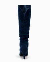 Load image into Gallery viewer, Navy Slouchy Kitten Heel Wide Calf Boots