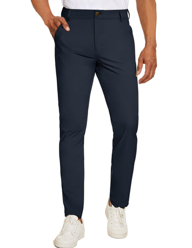 Men's Navy Blue Flat Front Stretch Slim Fit Pants