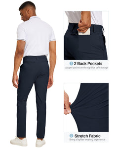 Men's Navy Blue Flat Front Stretch Slim Fit Pants