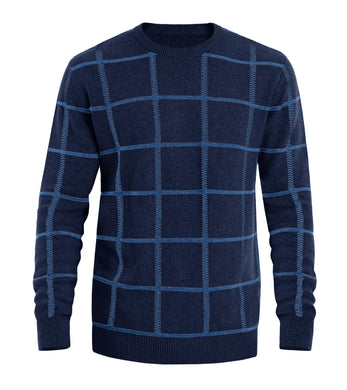 Navy Blue Men's Soft Knit Striped Long Sleeve Sweater