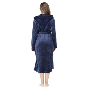 Navy Blue Soft & Plush Long Sleeve Hooded Robe