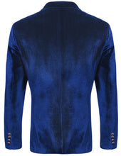 Load image into Gallery viewer, Navy Blue Men&#39;s Designer Style Velvet Lapel Long Sleeve Blazer