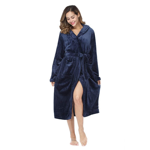 Navy Blue Soft & Plush Long Sleeve Hooded Robe