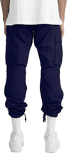 Load image into Gallery viewer, Navy Blue Men&#39;s Cargo Pocket Casual Pants