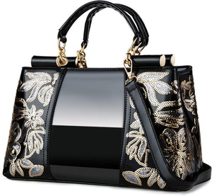Metallic Studded Wine Top Handle Luxury Embroidered Handbag