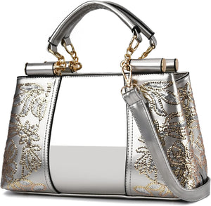 Metallic Studded Gold Top Handle Luxury Embroidered Handbag