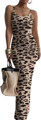 Summer Leopard Sleeveless Tank Style Maxi Dress