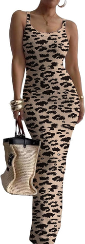 Summer Leopard Sleeveless Tank Style Maxi Dress