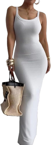 Summer White Sleeveless Tank Style Maxi Dress