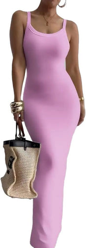 Summer Pink Sleeveless Tank Style Maxi Dress