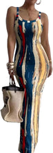 Load image into Gallery viewer, Summer Blue White Yellow Stripe Sleeveless Maxi Dress