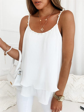 Pearl Studded White Layered Sleeveless Camisole Top