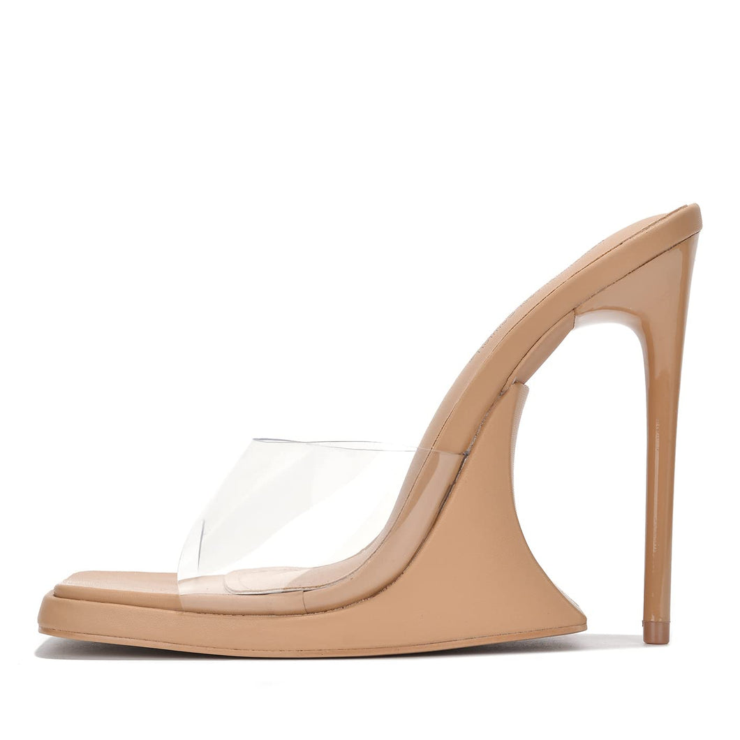 Nude Exotic Open Toe Mule Heels