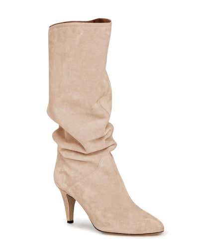 Nude Slouchy Kitten Heel Wide Calf Boots