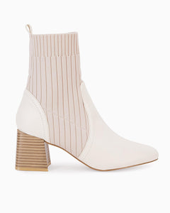 Nude Leather Knit Chunky Heel Ankle Boots