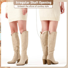 Load image into Gallery viewer, Nude Suede Pointed Toe Knee High Boots