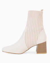Load image into Gallery viewer, Nude Leather Knit Chunky Heel Ankle Boots