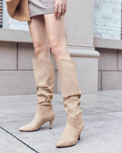 Load image into Gallery viewer, Nude Slouchy Kitten Heel Wide Calf Boots