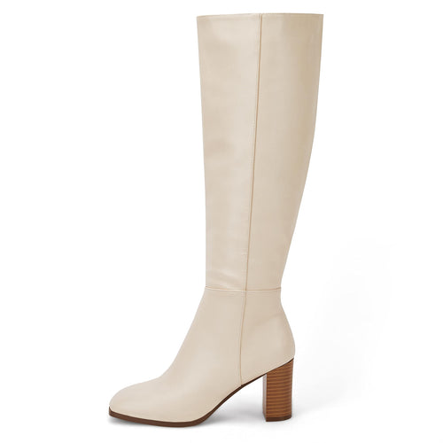 Nude Faux Leather Fashionable Chunky Block Knee High Boots