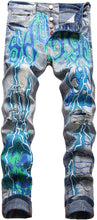 Load image into Gallery viewer, Men&#39;s Denim Dyed Blue Graffitti Ripped Distressed Jeans