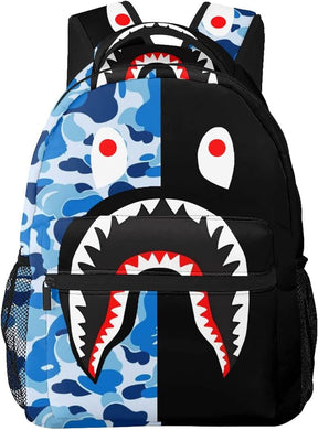 Shark Print Blue & White Camo Travel Laptop Backpack