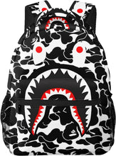 Load image into Gallery viewer, Shark Print Black/White Camo Travel Laptop Backpack