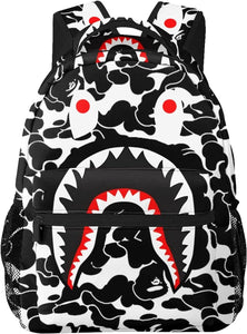 Shark Print Red Camo Travel Laptop Backpack