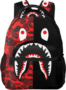 Shark Print Blue & White Camo Travel Laptop Backpack