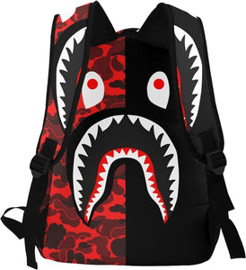 Shark Print Blue & White Camo Travel Laptop Backpack