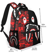 Load image into Gallery viewer, Shark Print Red Camo Travel Laptop Backpack