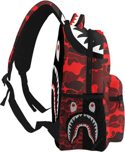 Shark Print Black/White Camo Travel Laptop Backpack