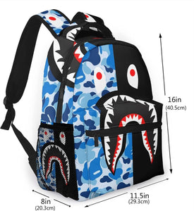 Shark Print Red Camo Travel Laptop Backpack