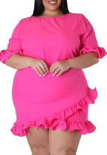 Load image into Gallery viewer, Plus Size Black Ruffled 3/4 Sleeve Mini Dress