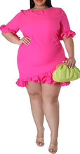 Load image into Gallery viewer, Plus Size Black Ruffled 3/4 Sleeve Mini Dress