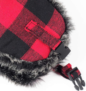 White/Black Faux Fur Lined Winter Trapper Hat