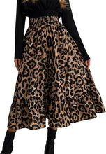 Load image into Gallery viewer, Leopard Brown High Waist Ruffled Hem Midi Skirt