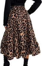 Load image into Gallery viewer, Leopard Brown High Waist Ruffled Hem Midi Skirt
