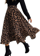 Load image into Gallery viewer, Leopard Brown High Waist Ruffled Hem Midi Skirt